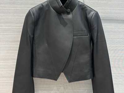 2023TOPWomen's leather temperament short style jacket leather coat 100% lambskin
