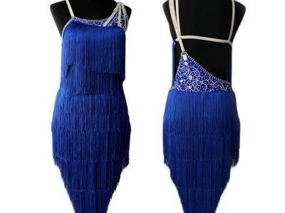 Short  Women ' s Standard Salsa Rumba Green Fringe Latin dresses