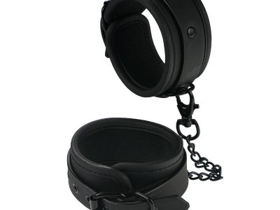 China Stainless Male Games of Desire Black Matt PU Bondage Ankle Cuffs Handcuffs