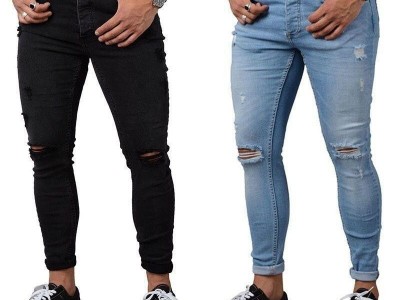 Men's Fashion High Street Ripped Slim Fit Skinny Stretch Denim Jeans