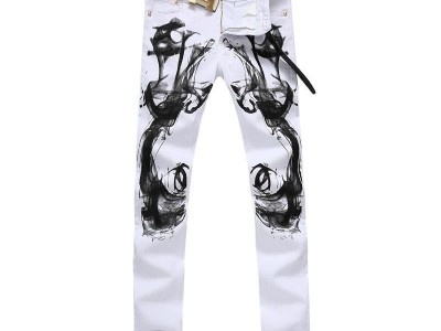 China Zhongshan Wholesale White Printed Denim Mens Jeans Y038
