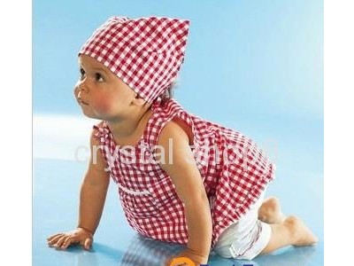 3 pieces Baby kerchief+ sleeveless dress+ white pant baby wear baby set