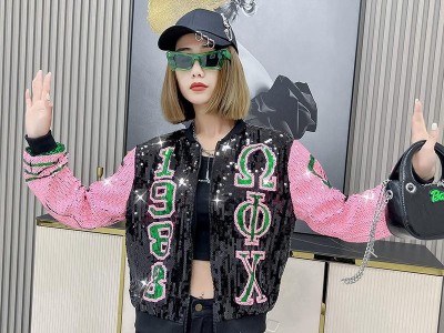 Women omega phi chi sorority sequins jacket