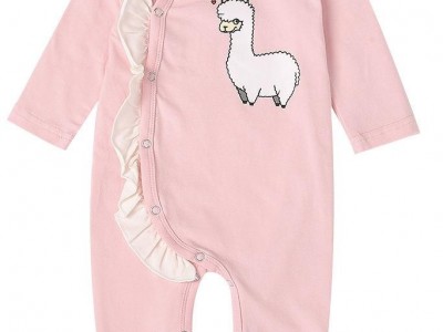 Spring Pink Frilled Sheep Print Baby Girl Sleepsuit Overalls Wholesale