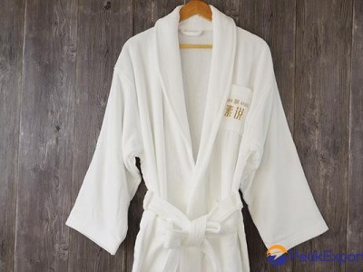 Shawl collar bathrobe 100% cotton white robe with embroidery