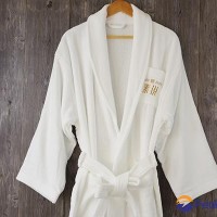 Shawl collar bathrobe 100% cotton white robe with embroidery