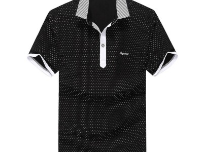 Fuguiniao Mens Slim Polka Dot Paddy Business Polo Shirts Black
