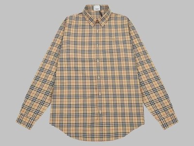 Wholesale          Classic Check Shirt Beige Long Sleeve casual men's shirts