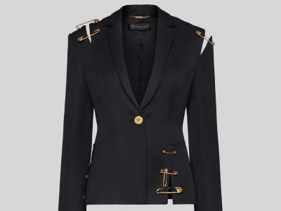 Women SAFETY PIN WOOL BLAZER Lady Medusa buttons Pin jacket