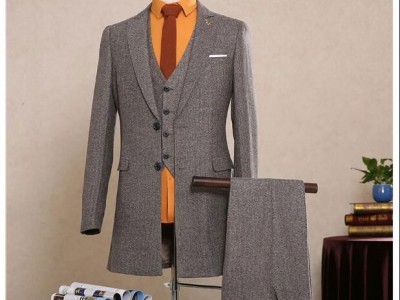 Wool Herringbone Retro Custom Made Men's Suits Long Coat Blazer Wedding Suits