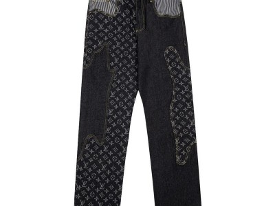 Hot sale               Denim Carpenter Jean Black loose Patchwork Casual Pants