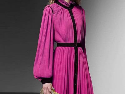 OEM Customize Pleated Chiffon Vintage Women Casual Dress