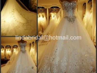 A-line Lace Wedding Dresses Rhinestones Luxury Wedding Gowns