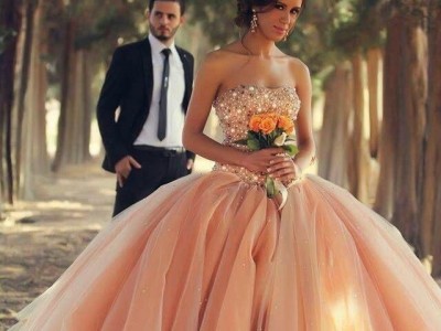 Coral Wedding Dresses Bridal Ball Gown Crystals Quinceanera Dresses BG118