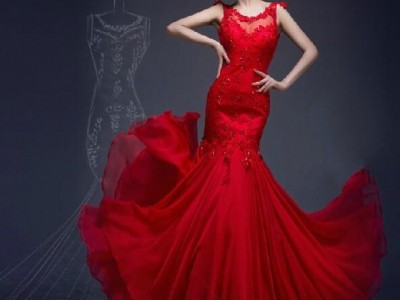 2017 Sheer Wedding Dresses Red Lace Chiffon Mermaid Bridal Evening Gowns P198
