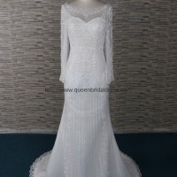 The top of quality scoop neckline wedding dress with long sleeve
