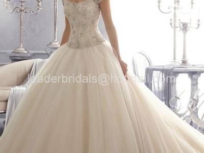 A-line One Shouler White Bridal Gown Mori Lace Tulle Wedding Dress W86