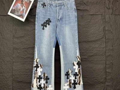 Top Quality Chrome Hearts Cross Patch Denim Blue  women jeans