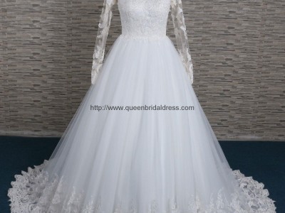 2016 romantic long sleeve Straight w collar  with A-line wedding dress
