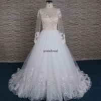 Goreous france lace A-line wedding dress with long  sleeve
