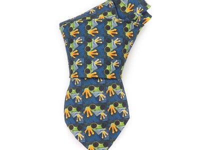 Handmade Men Vintage Allover Tree Frog Custom Digital Print Silk Animal Necktie