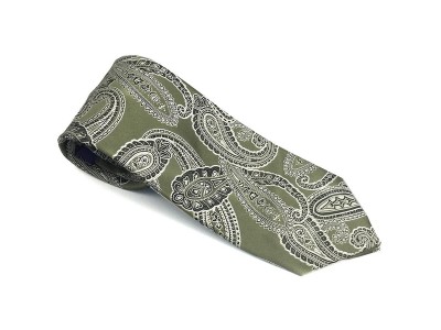 Handmade Green Paisley 100% Silk Jacquard Woven Men's Luxury Seven Fold Tie