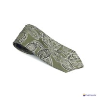 Handmade Green Paisley 100% Silk Jacquard Woven Men's Luxury Seven Fold Tie