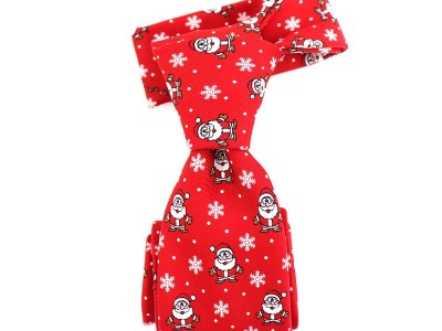 Festival Winter Snow Flake Santa Claus 100% Polyester Printed Christmas Necktie