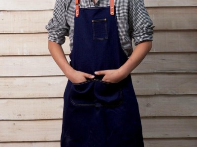 wholesale high quality denim black heavy custom apron with leather strap
