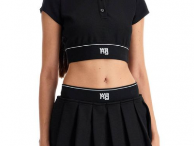 Women's Black Cheerleader Crop Top Polo & Pleated Mini Skirt