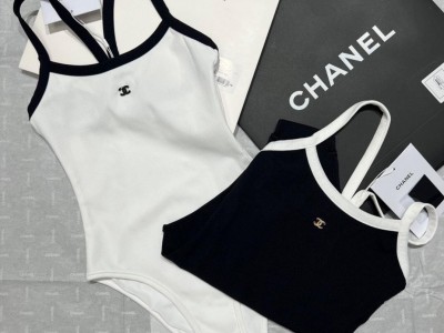 Summer new small fragrance black and white one-piece swimsuit sexy slim sling le