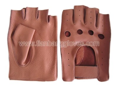 classic half finger deerskin men's motorcycle driving glove with velcro closure