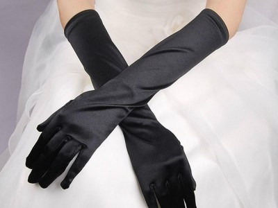 Luxury Ivory Satin Elbow Length Wedding Gloves