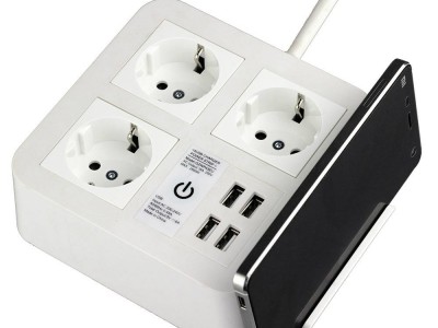 4-port USB desk charger with 3 Chinese outlets and phone holder