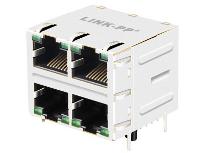 JXC0-0376NL | 2X2 RJ45 Modular Jack with 1000 Base-T Integrated Magnetics
