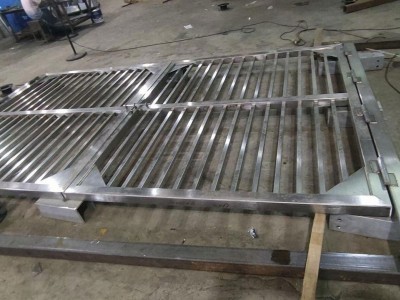 Stainless steel gate at Ting Kok Tsuen, Tai Po, Hong Kong