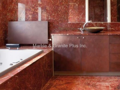 Rosso Impero bathroom