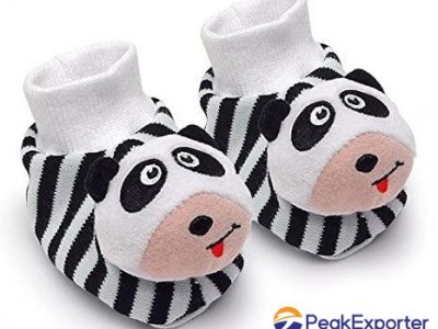 Black & White Pair of Panda Baby Booties Foot Rattles