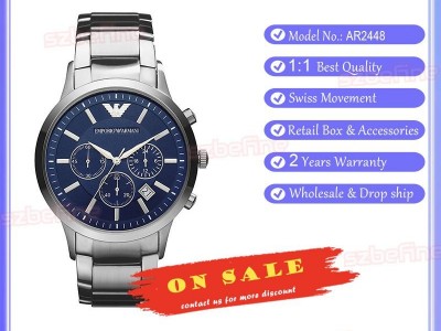 EMPORIO ARMANI AR2448 MENS STAINLESS STEEL BLUE DIAL CHRONOGRAPH WATCH