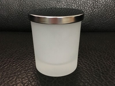 frosted glass candle holder with metal lid