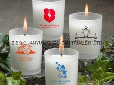 frosted glass candle holder with decal