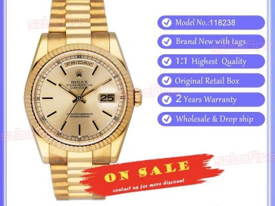 Rolex Day-Date President FAT BUCKLE Silver 18K Yellow Gold 36mm 118238 Watch