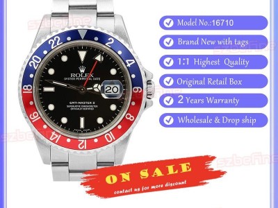 Rolex GMT Master II Blue Red Pepsi Bezel Box Dial Mens Watch 16710 Box Card