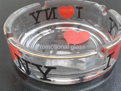 Glass ashtray with decal 10*10cm