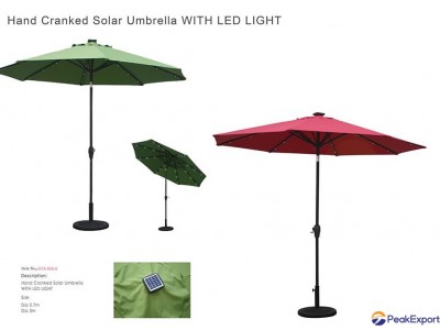 Outdoor Garden Patio Hand Cranked Solar Umbrella With LED light