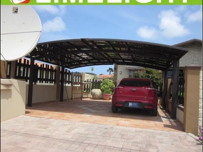 double aluminium carport with dark brown frame and bronze PC solid roofing panel