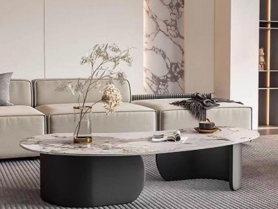Italian black rock panel tea table modern living room light luxury small apartme