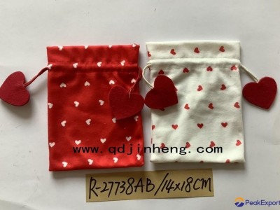 14X18CM drawsting bags with heart design for valentine's day