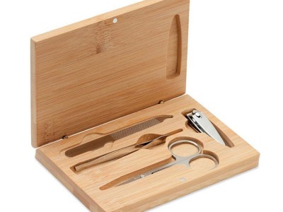 Eco Manicure Set Bamboo Box 4 pcs Nail Care Kit Advertsing Business Gift