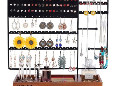 EARRING HOLDER, JEWELRY ORGANIZER EARRING ORGANIZER STAND WITH WOODEN STORAGE TR